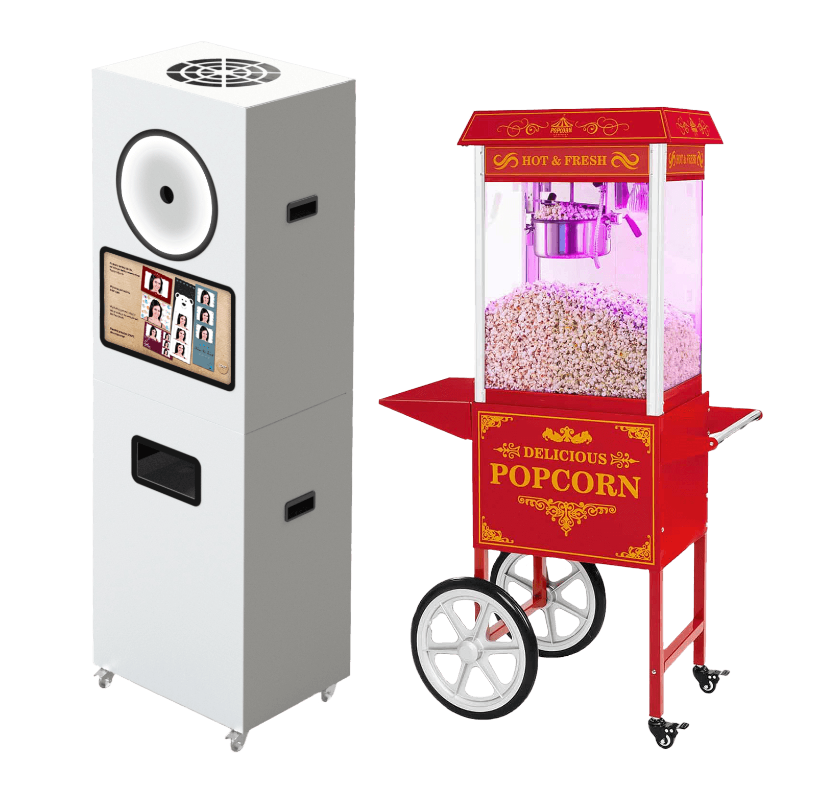 Fotobudka 22″ + maszyna do popcornu - pełny zestaw - wynajem fotobudka klasyczna