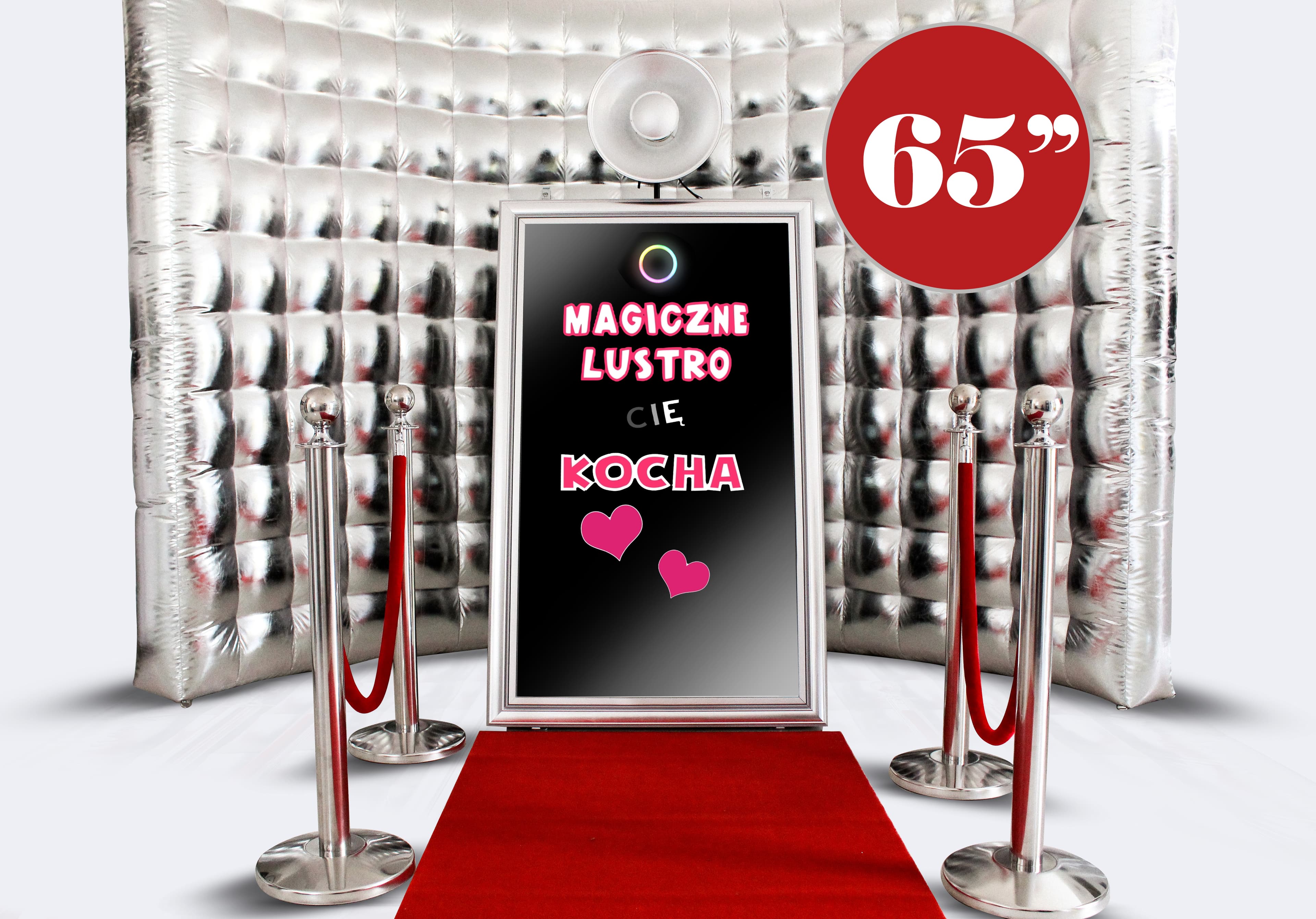 Magic Mirror 65″ - zestaw 5 w 1 (srebrna ścianka) - wynajem fotolustro