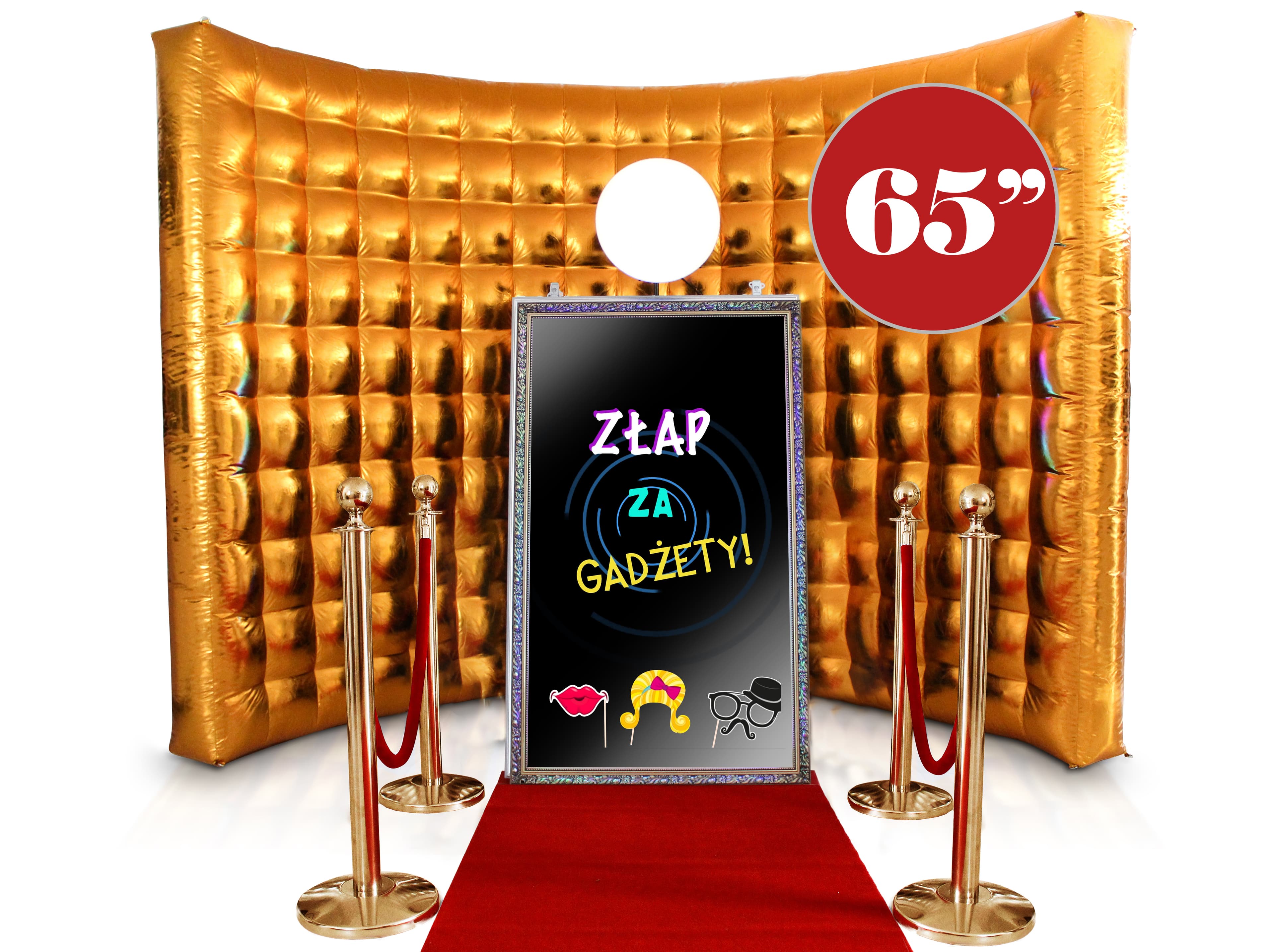Magic Mirror 65″ - zestaw 5 w 1 (złota ścianka) - wynajem fotolustro