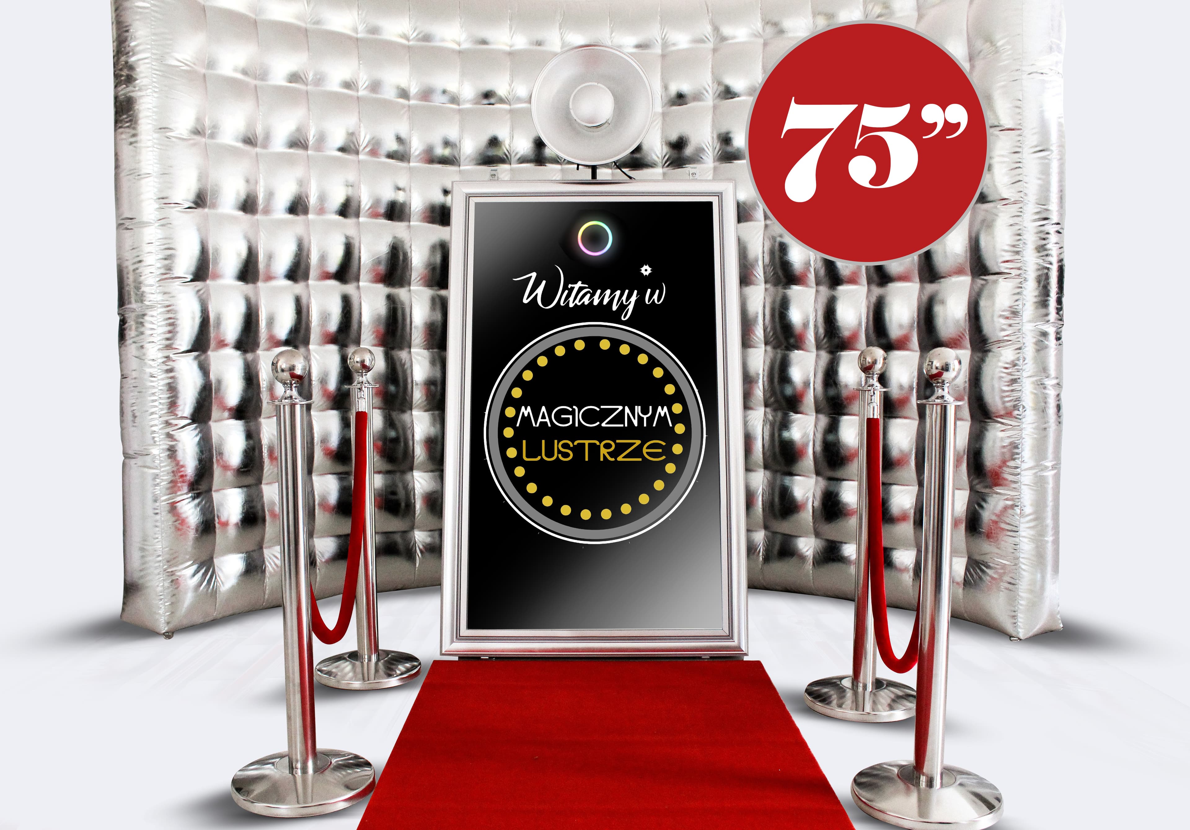 Magic Mirror 75″ - zestaw 5 w 1 (srebrna ścianka) - wynajem fotolustro
