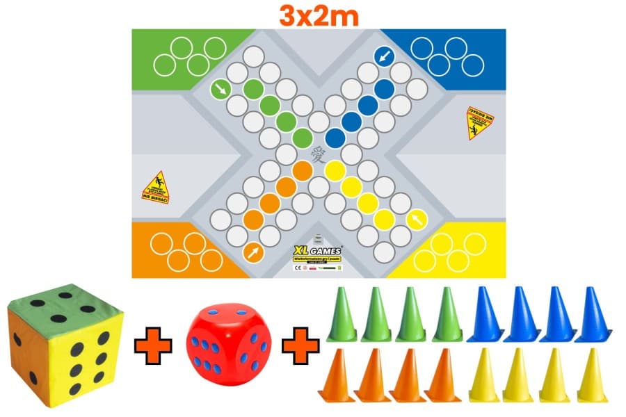 ZESTAW: Gra XL - Chińczyk 3x2m + 16 pionków + 2 kostki - gra XXL do wynajęcia